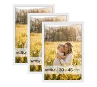 WOLTU Lot de 3 Cadre Photo 30x45cm en Bois, Cadre pour Poster avec Passe Partout, Suspendre Horizontalement ou Verticalement, Décoration Murale ou sur Table, Blanc