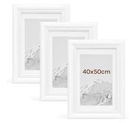 WOLTU Lot de 3 Cadre Photo 40x50cm Cadre en Bois Massif avec Passe Partout, Suspendre Horizontalement ou Verticalement, Décoration Murale ou sur Table, Blanc