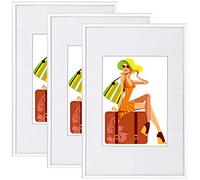WOLTU Lot de 3 Cadre Photo 50x70 cm avec Passe Partout, Cadre et Plaque en Plastique, Cadre Poster pour Décoration Murale ou sur Table, Suspendre Horizontalement ou Verticalement, Blanc