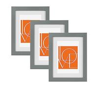 WOLTU Lot de 3 Cadre Photo A4 21x29,7cm en Bois, Cadre pour Poster avec Passe Partout, Suspendre Horizontalement ou Verticalement, Décoration Murale ou sur Table, Gris