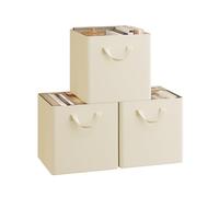 WOLTU Lot de 3 Cubes de Rangement Pliables, Boîtes de Rangement en Tissu, avec Poignée et Cadre en Métal, Crème, 29,5x29,5x28,5cm