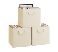WOLTU Lot de 3 Cubes de Rangement Pliables, Boîtes de Rangement en Tissu, avec Poignée et Cadre en Métal, Crème, 32,5x32,5x31cm