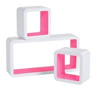 WOLTU Lot de 3 Étagère Murale Cube en MDF, étagère CD Livres étagère,Blanc Rose RG9229rs
