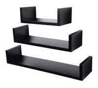 WOLTU Lot de 3 Etagères murale - Bois MDF - Noir - Epaisseur de 2 cm