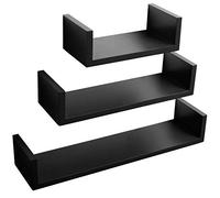 WOLTU Lot de 3 Étagères Murales en Bois, Étagères pour CD et Livres, Noir, RG9239sz