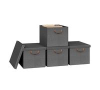 WOLTU Lot de 4 Boîtes de Rangement Pliables, Paniers de Rangement en Tissu Non Tissé, avec Couvercle et Poignées, pour Jouets et Vêtements, Gris, 48x36x30cm