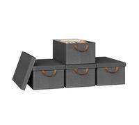 WOLTU Lot de 4 Boîtes de Rangement Pliables, Paniers de Rangement en Tissu Non Tissé, avec Couvercle et Poignées, pour Jouets et Vêtements, Gris, 48x29x20cm