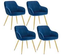 WOLTU Lot de 4 Chaise de Salle à Manger, Chaise de Cuisine rembourrée en Velours,Or Pied en métal,Bleu.