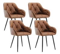 WOLTU Lot de 4 Chaises de Salle à Manger, Chaise de Cuisine Rembourrée en Simili Cuir Vintage, Pieds en Métal, Marron W0ATT0144-4
