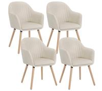 WOLTU Lot de 4 Chaises de Salle à Manger, Fauteuil en Velours, Rembourrée, avec Accoudoirs, Pieds en Bois Massif, pour Cuisine Salon Chambre, Crème Blanc.