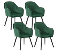 WOLTU Lot de 4 Chaises de Salle à Manger, Fauteuil en Velours, Rembourrée, avec Accoudoirs, Pieds en Bois Massif, pour Cuisine Salon Chambre, Vert Foncé.