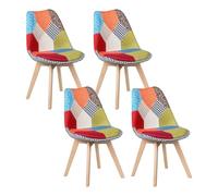 WOLTU Lot de 4 Chaises de Salle à Manger sans Accoudoirs, Chaises de Cuisine Patchwork, avec Pieds en Bois Massif, Style Scandinave, pour Salle à Manger ou Salon, 47x56x81,5 cm, Multicolore