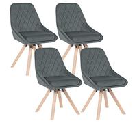 WOLTU Lot de 4 Chaises Pivotantes de Salle à Manger, Chaises de Cuisine Scandinaves, Siège Rembourré, Pieds en Bois Massif, en Velours, Gris Foncé, BH359dgr-4