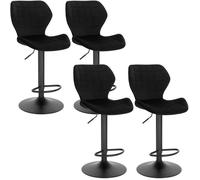 WOLTU Lot de 4 Tabouret de Bar en Velours,Réglables en Hauteur,Pivotant à 360°avec Dossier Repose-Pieds,Noir,siège 48x38cm