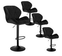 WOLTU Lot de 4 Tabouret de Bar réglable en Hauteur, Chaise Haute pour Bar avec Dossier, Siège Rembouré en Velours et Pied en Métal, Noir BH139sz-4