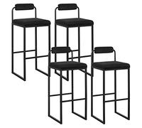 WOLTU Lot de 4 Tabourets de Bar, Chaises de Bar Hautes avec Dossier et Repose-Pieds, Design Moderne, en Velours et Métal Hauteur du Siège 75cm, Noir BH343sz-4