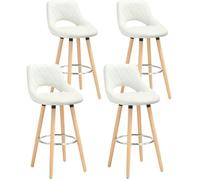 WOLTU Lot de 4 Tabourets de bar en lin et bois massif avec dossier et repose-pieds 43x40x96cm Blanc