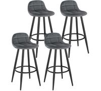 WOLTU Lot de 4 Tabourets de Bar Modernes, Chaises de Cuisine Hautes avec Dossier, Repose-Pieds et Assise Rembourrée, en Velours et Métal, Hauteur d'Assise 70 cm, Gris Foncé BH364dgr-4