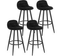 WOLTU Lot de 4 Tabourets de Bar Modernes, Chaises de Cuisine Hautes avec Dossier, Repose-Pieds et Assise Rembourrée, en Velours et Métal, Hauteur d'Assise 70 cm, Noir BH364sz-4