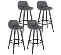 WOLTU Lot de 4 Tabourets de Bar Modernes, Chaises de Cuisine Hautes avec Dossier, Repose-Pieds et Assise Rembourrée, en Velours et Métal, Hauteur d'Assise 70 cm, Gris Foncé BH364dgr-4