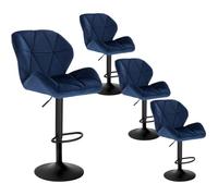 WOLTU Lot de 4 Tabouret de Bar réglable en Hauteur, Chaise Haute pour Bar avec Dossier, Siège Rembouré en Velours et Pied en Métal, Bleu BH139bl-4