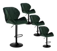 WOLTU Lot de 4 Tabouret de Bar réglable en Hauteur Chaise Haute pour Bar avec Dossier siège rembouré en Velours Pied en métal,Vert Foncé BH139dgn-4