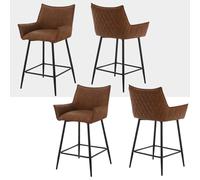 WOLTU Lot de 4 Tabourets de Bar, Tabouret Bistro Rembourré, Chaise de Salle à Manger en Similicuir, Chaise Haute avec Pieds en Métal, Repose-Pieds, Dossier, Accoudoirs, Marron, BH391br-4