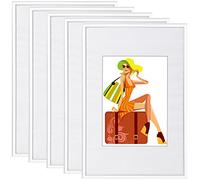 WOLTU Lot de 5 Cadre Photo 10x15 cm avec Passe Partout, Cadre et Plaque en Plastique pour Décoration Murale ou sur Table, à Poser Horizontalement ou Verticalement, Blanc
