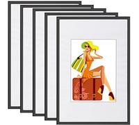 WOLTU Lot de 5 Cadre Photo 10x15 cm avec Passe Partout, Cadre et Plaque en Plastique pour Décoration Murale ou sur Table, à Poser Horizontalement ou Verticalement, Noir