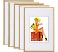 WOLTU Lot de 5 Cadre Photo 18x24 cm avec Passe Partout, Cadre et Plaque en Plastique pour Décoration Murale ou sur Table, à Poser Horizontalement ou Verticalement, Or