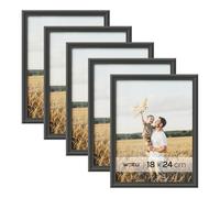 WOLTU Lot de 5 Cadre Photo 18x24cm Cadre en Bois Massif avec Passe Partout, Suspendre Horizontalement ou Verticalement, Décoration Murale ou sur Table, Noir