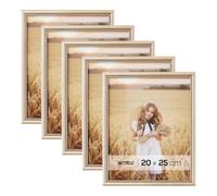 WOLTU Lot de 5 Cadre Photo 20x25cm Cadre en Bois Massif avec Passe Partout, Suspendre Horizontalement ou Verticalement, Décoration Murale ou sur Table, Or