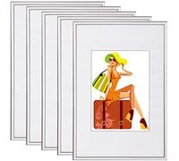 WOLTU Lot de 5 Cadre Photo 30x40 cm avec Passe Partout, Cadre et Plaque en Plastique pour Décoration Murale ou sur Table, à Poser Horizontalement ou Verticalement, Argenté