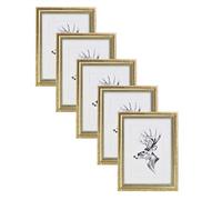 WOLTU Lot de 5 Cadre Photo 40x50cm Cadre en Bois Massif avec Passe Partout, Suspendre Horizontalement ou Verticalement, Décoration Murale ou sur Table, Or