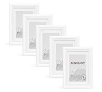 WOLTU Lot de 5 Cadre Photo 40x50cm Cadre en Bois Massif avec Passe Partout, Suspendre Horizontalement ou Verticalement, Décoration Murale ou sur Table, Blanc