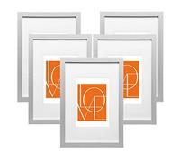 WOLTU Lot de 5 Cadre Photo A4 21x29,7cm en Bois, Cadre pour Poster avec Passe Partout, Suspendre Horizontalement ou Verticalement, Décoration Murale ou sur Table, Argent