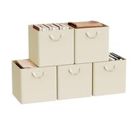 WOLTU Lot de 5 Cubes de Rangement Pliables, Boîtes de Rangement en Tissu, avec Poignée et Cadre en Métal, Crème, 32,5x32,5x31cm