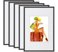 WOLTU Lot de 5 Cadre Photo 20x30 cm avec Passe Partout, Cadre et Plaque en Plastique pour Décoration Murale ou sur Table, à Poser Horizontalement ou Verticalement, Noir