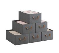 WOLTU Lot de 6 Boîtes de Rangement en Tissu, Paniers avec Poignées, Cubes Pliables et Empilables pour Armoire et Étagères, Gris, 47x28x20cm