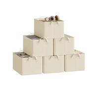 WOLTU Lot de 6 Boîtes de Rangement en Tissu, Paniers avec Poignées, Cubes Pliables et Empilables pour Armoire et Étagères, Crème, 37,5x26x20cm