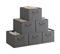 WOLTU Lot de 6 Boîtes de Rangement en Tissu, Paniers avec Poignées, Cubes Pliables et Empilables pour Armoire et Étagères, Gris, 42x32x26cm