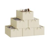 WOLTU Lot de 6 Boîtes de Rangement en Tissu, Paniers avec Poignées, Cubes Pliables et Empilables pour Armoire et Étagères, Crème, 47x28x20cm