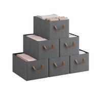 WOLTU Lot de 6 Boîtes de Rangement en Tissu, Paniers avec Poignées, Cubes Pliables et Empilables pour Armoire et Étagères, Gris, 37,5x26x20cm