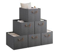 WOLTU Lot de 6 Boîtes de Rangement en Tissu, Paniers avec Poignées, Cubes Pliables et Empilables pour Armoire et Étagères, Gris, 47x35x30cm