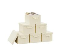 WOLTU Lot de 6 Boîtes de Rangement Pliables, Paniers de Rangement en Tissu Non Tissé, avec Poignées et Couvercle, pour Vêtements et Jouets, Crème, 38x27x20cm