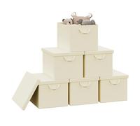 WOLTU Lot de 6 Boîtes de Rangement Pliables, Paniers de Rangement en Tissu Non Tissé, avec Poignées et Couvercle, pour Vêtements et Jouets, Crème, 48x36x30cm