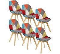WOLTU Lot de 6 Chaises de salle à manger Chaises scandinaves pieds en bois Style nordique Patchwork