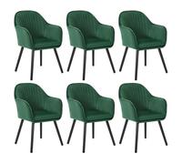 WOLTU Lot de 6 Chaises de Salle à Manger, Fauteuil en Velours, Rembourrée, avec Accoudoirs, Pieds en Bois Massif, pour Cuisine Salon Chambre, Vert Foncé.