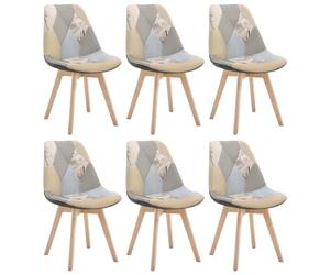 WOLTU Lot de 6 Chaises de Salle à Manger,Gris+Kaki | Chaise Patchwork, en Lin + Bois