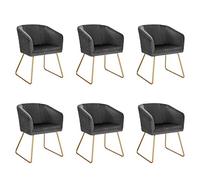 WOLTU Lot de 6 Chaises de Salle à Manger Moderne - Fauteuil Scandinave pour Cuisine, Coiffeuse, Séjour, Chambre - en Velours et Métal Doré - Gris Foncé BH271dgr-6